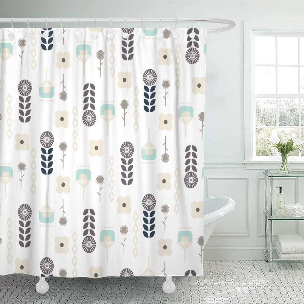 SUTTOM Scandinavian Folk Floral Garden Pattern Geo Beige and Blue