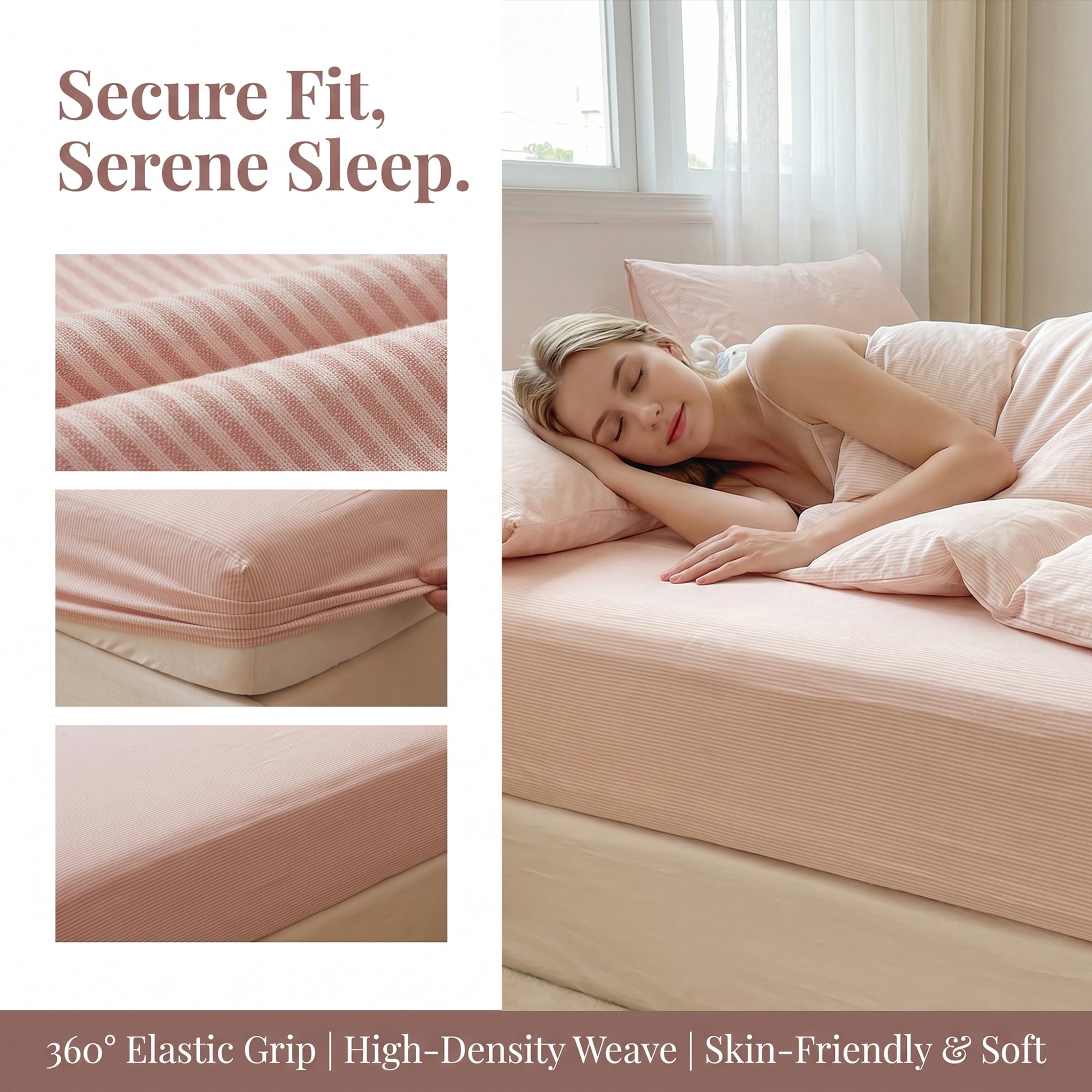 Unique Bargains Cotton Stripes Bed Sheets Cooling and Soft 35.4"x74.8" Pink