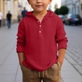thumbnail image 2 of OSOLU Boys T-Shirts Summer Hooded Shirt Long Sleeve Button Down Tops Breathable Solid Color Casual Daily Wear Vibrant Holiday Tees, 2 of 4