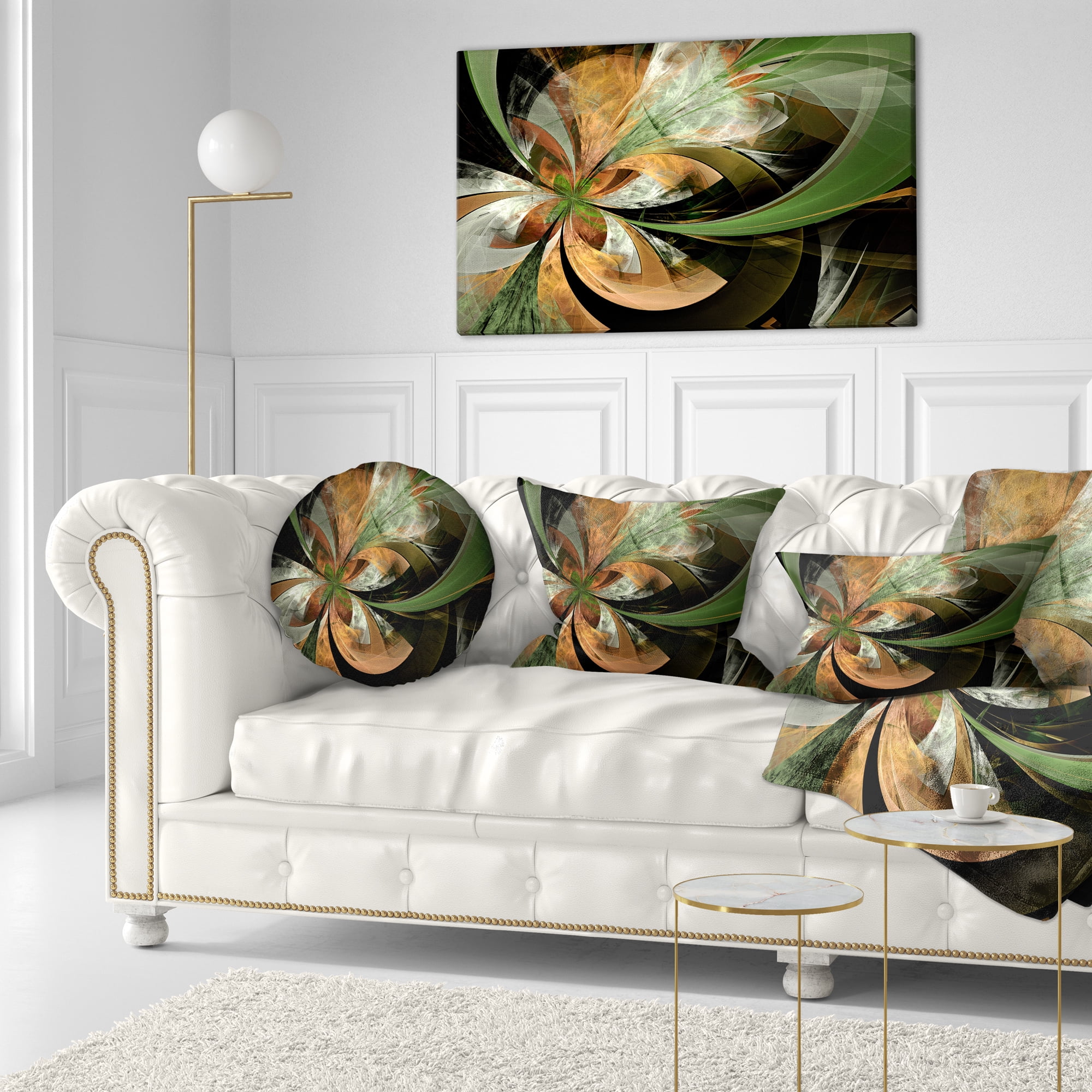 Designart 12" x 20" Contemporary and Modern Black Fractal and Flower Polyester Throw Pillow