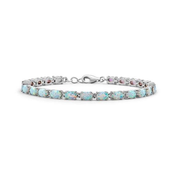 Bling Jewelry Womens Silver Synthetic Opal Oval Tennis Bracelet 7.5 Inch Jewelry