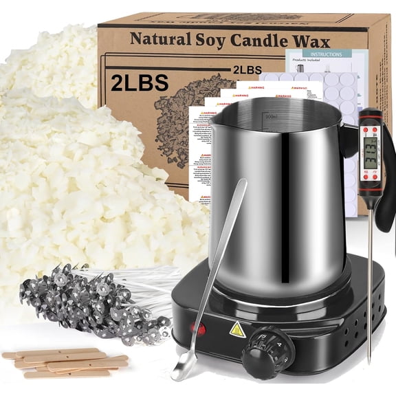 Soy Wax Candle Making Kit Supplies, DIY Art&Crafts Kit for Adults,Beginner,Kids, Including 2lbs Soy Wax Flakes, 100 Candle Wick, 10 Centering Devices, Melting Pot (with Hot Plate)