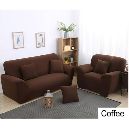 Stretch Sofa Covers,1/2/3/4 Seats Solid Color Chair Loveseat Couch Fabric Slipcovers Protector,COFFEE 3