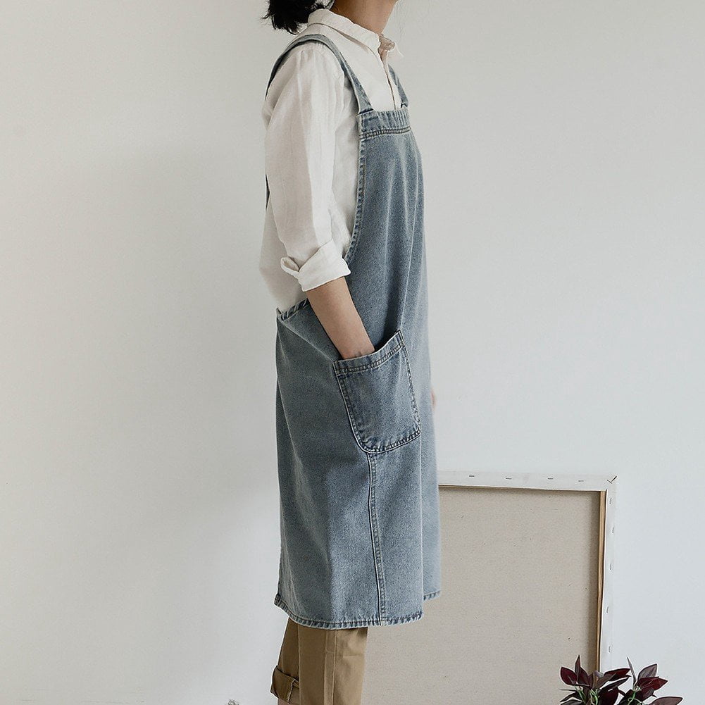 Vjnyvs Work Apron Unisex Denim Apron with Pocket Adjustable Denim Apron Multi Purpose Apron Durable Chef Apron for Cooking Baking Bbq Gardening