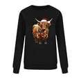 thumbnail image 5 of SYMOID Womens Festive Highland Cow Christmas Sweatshirt - Black, Oversized Loose Fit Long Sleeve 100% Polyester Machine Washable Santa Hat Graphic,Size S, 5 of 6