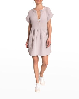 Calvin Klein Women's Gauze Split Neck Tiered Dress, Mauve, 4 