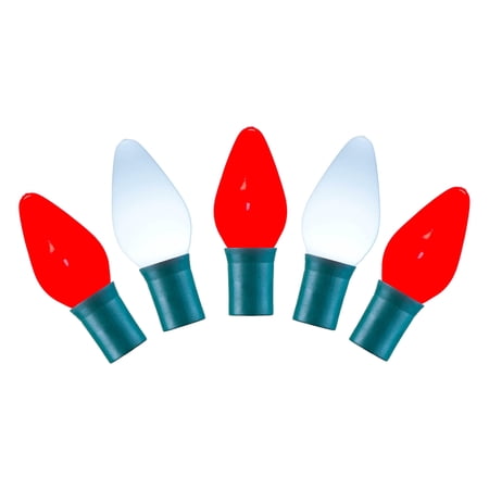Vickerman 25 Red-Pure White Opaque-Ceramic C7 LED Light on Green Wire 16 Light Strand.