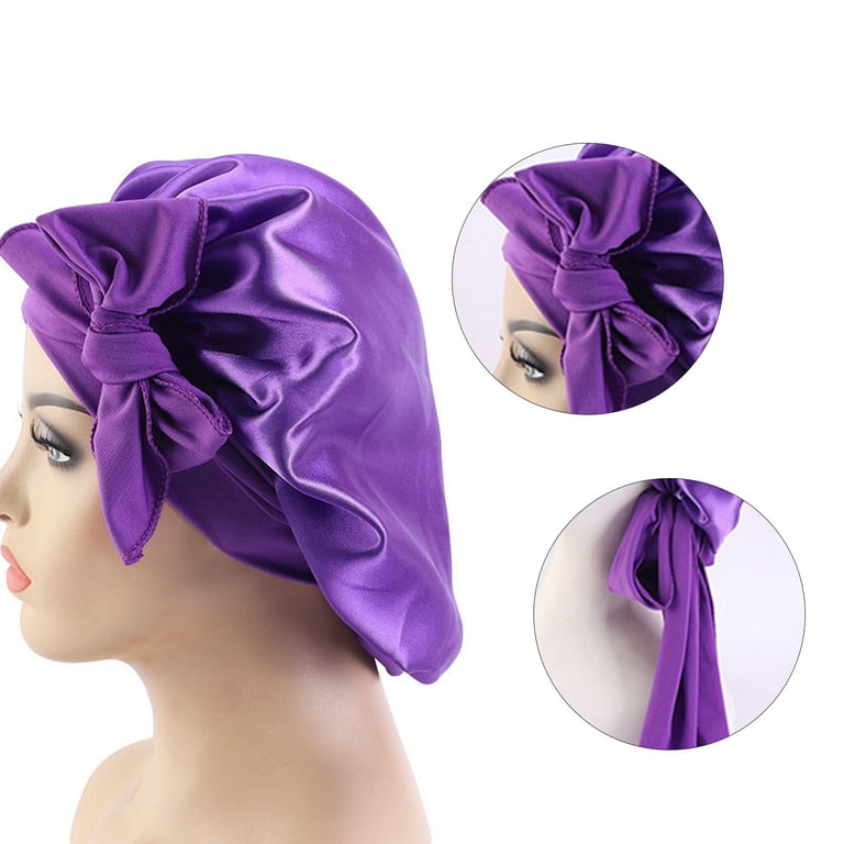  4Pcs Satin Bonnet Silk Bonnet, Hair Bonnet for Sleeping,  Elastic Wide Band Silk Sleep Cap, Soft and Breathable Silk Hair Wrap for  Sleeping (Black Purple Rose Leopard) : Beauty 