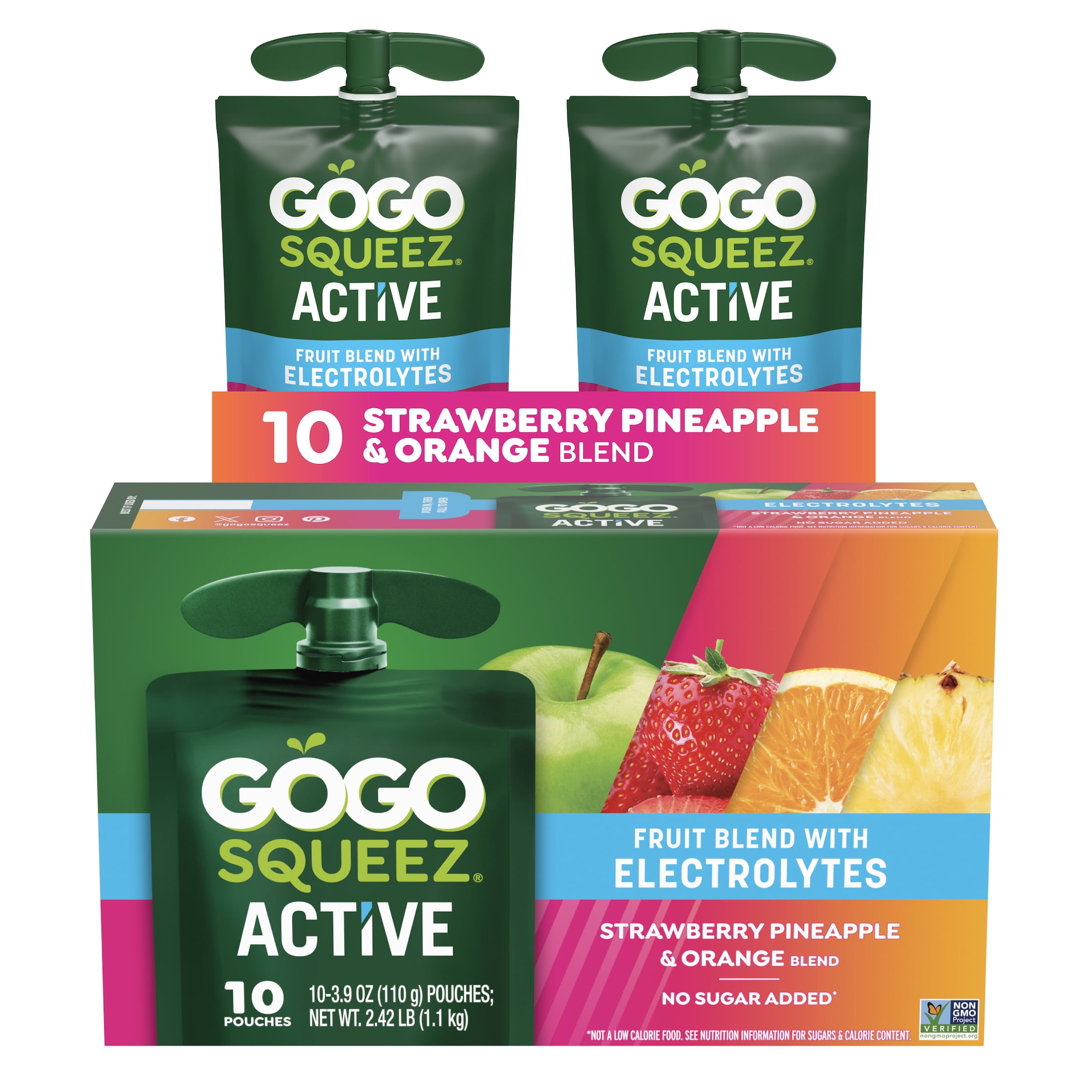 GoGo squeeZ Active Electrolyte No Sugar Added Blueberry Strawberry Lemon  Fruit Blend, 3.9 oz (10 Pack) - Walmart.com