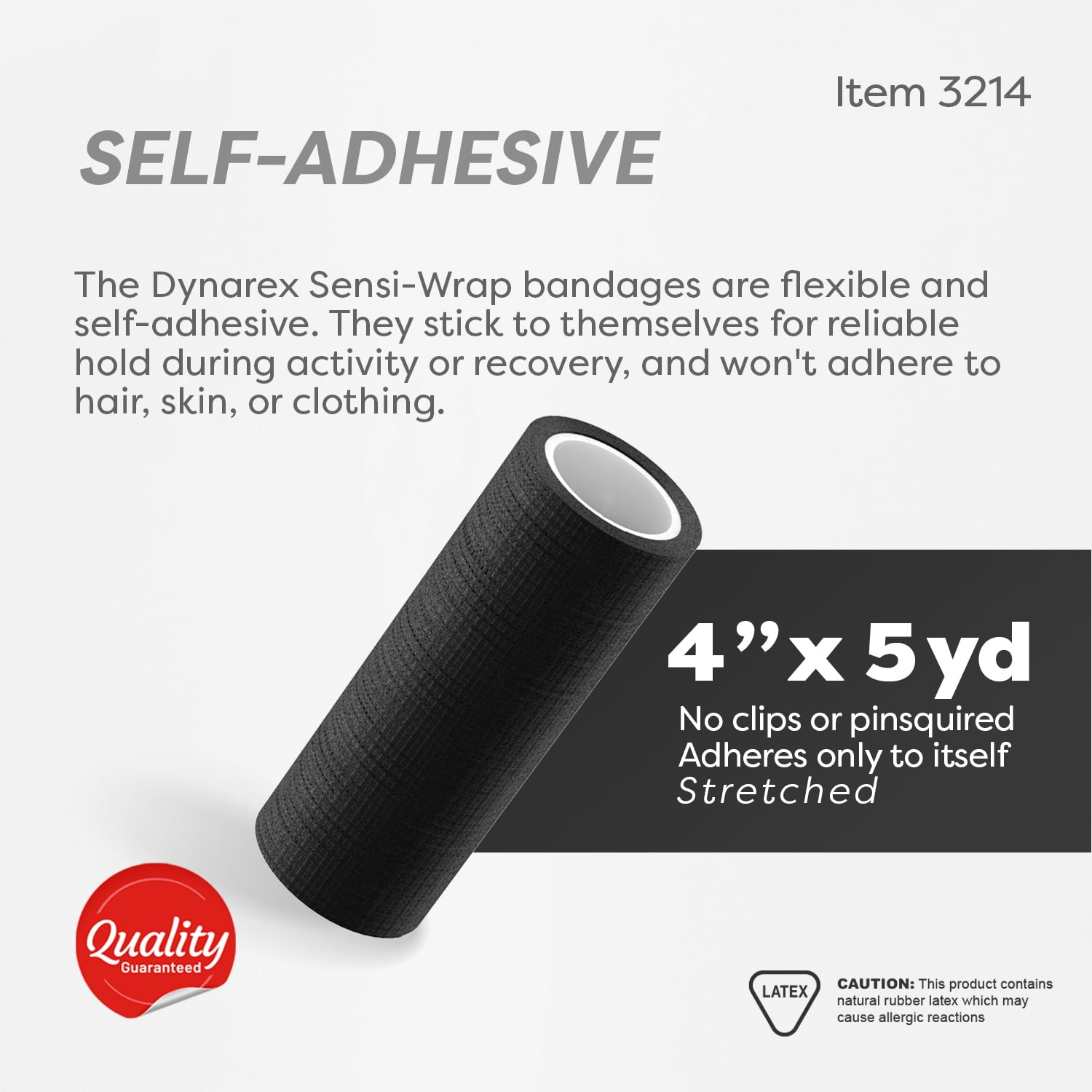Dynarex Sensi-Wrap Self-Adhesive Bandages, 18-Pack, 4" x 5 yards, Black, Latex, Colored Elastic Cohesive Athletic Tape, Tattoo Grip & Vet Wrap