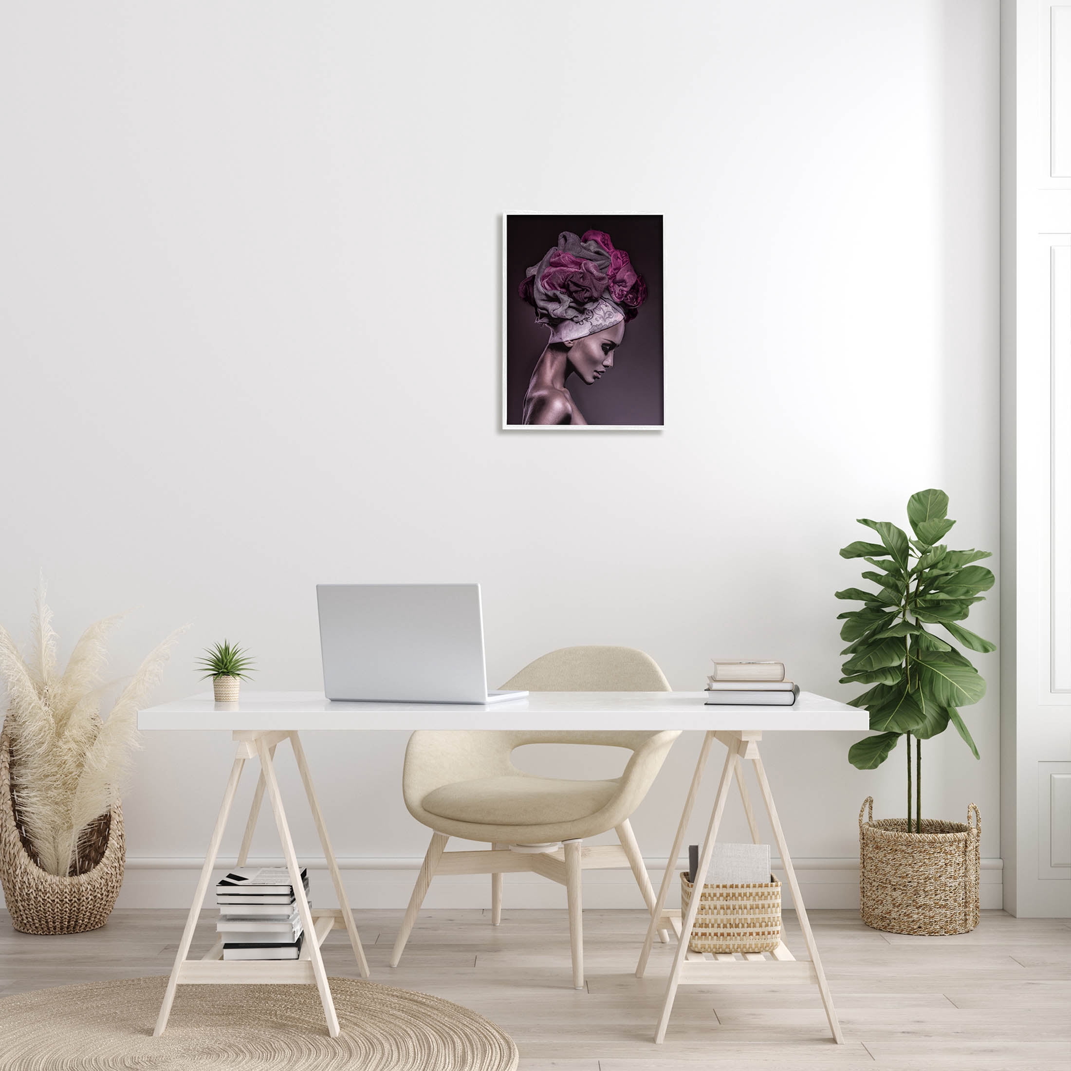 Woman Floral Headwrap Portrait Botanical & Floral Photograph White Framed Art Print Wall Art