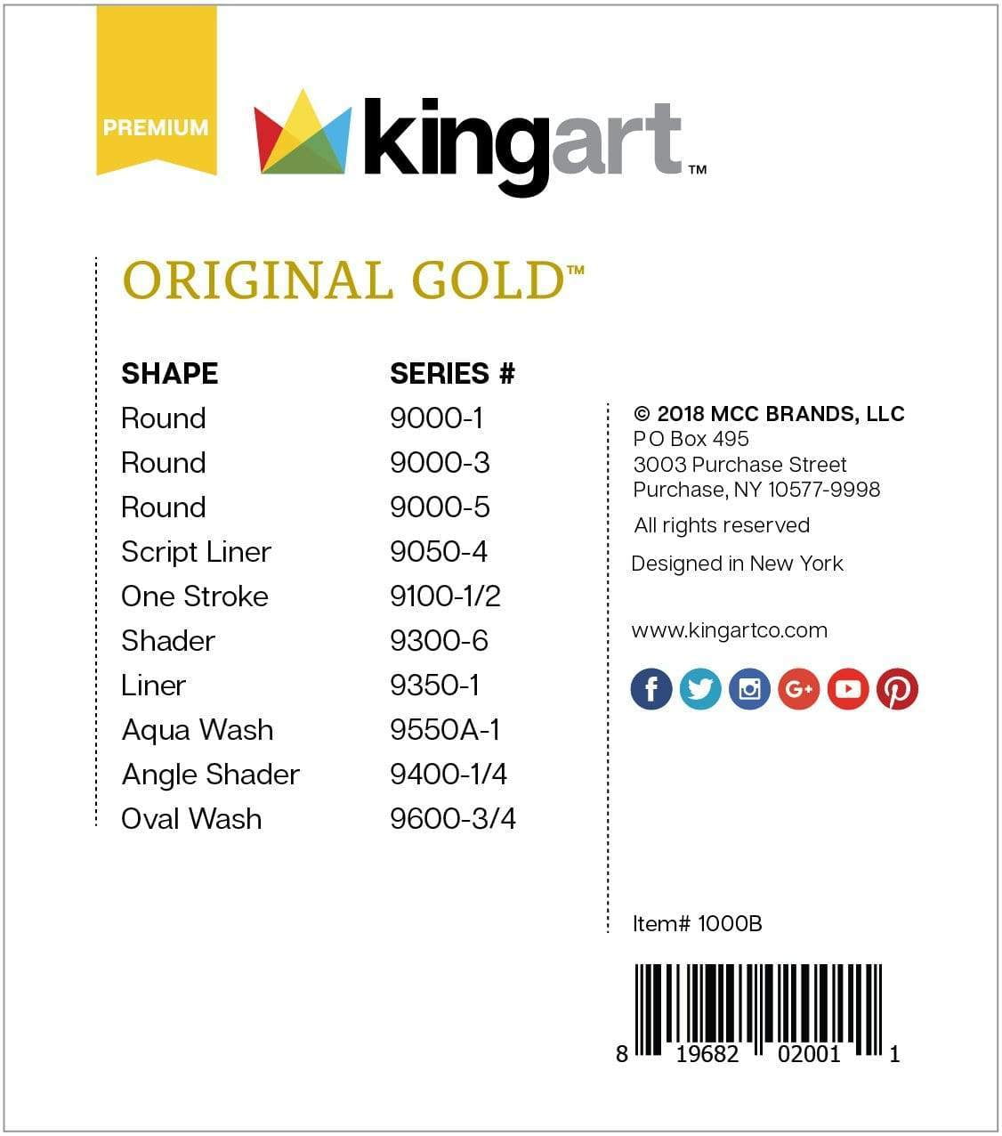 Kingart Original Gold Oval and Round Floral Petal Series 3 PC Set, Premium Golden Taklon Multimedia Artist Brushes