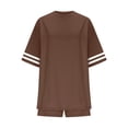 thumbnail image 4 of Workout Sets for Women Crew Neck Short Sleeve Tops Solid Color Slimming Shorts Summer Athletic Sets for Yoga Running Biking, 4 of 5