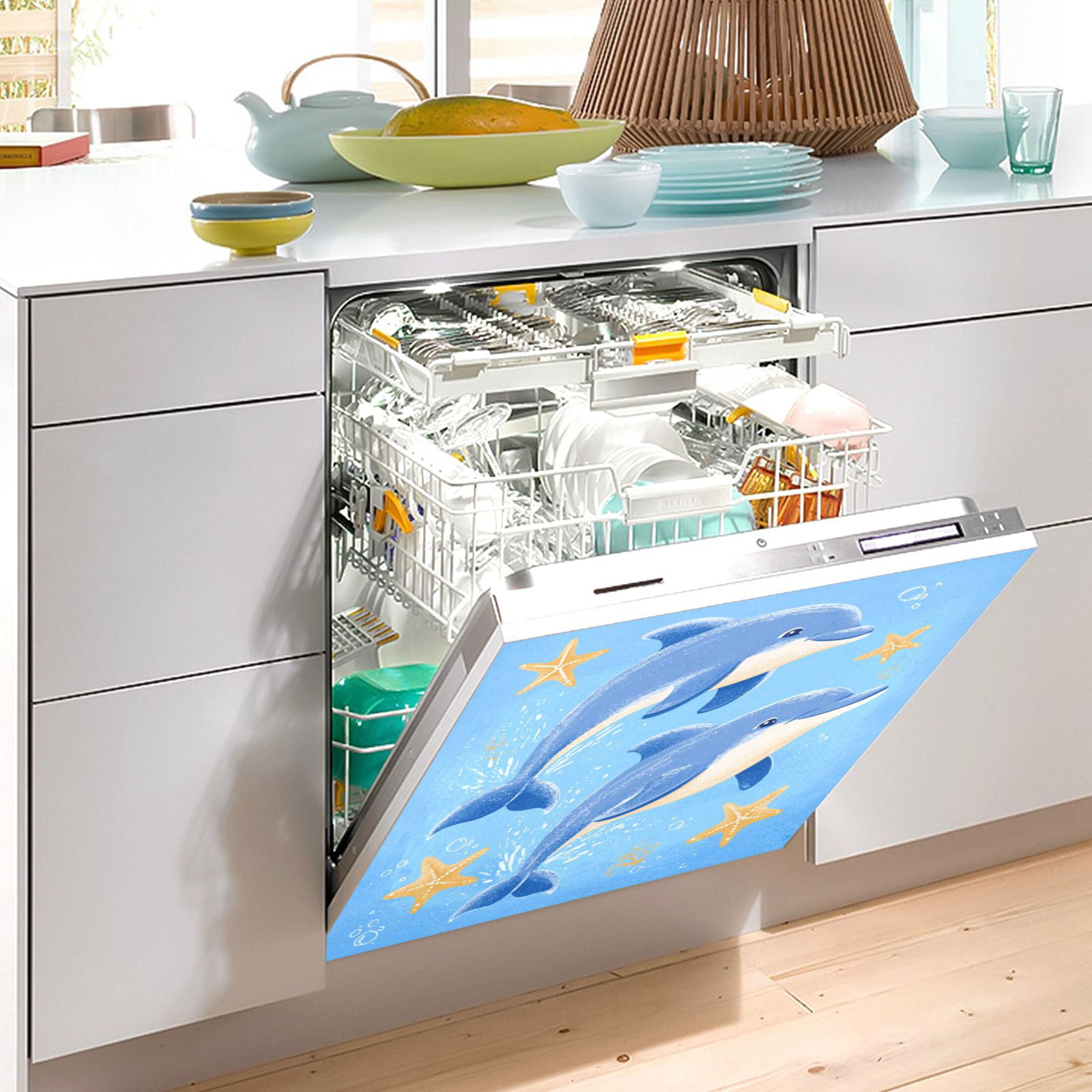 Dishwasher Magnetic Refrigerator Magnet Cover Sticker Home Decorative 23"x26" Two Dolphins Jumping Pattern