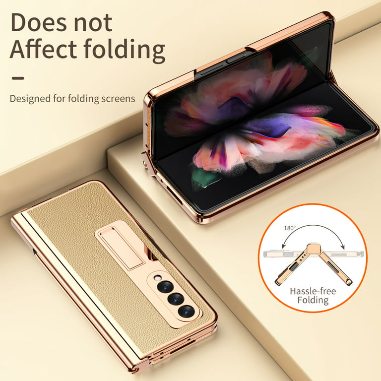 For Samsung Galaxy Z Fold 3 Case W22 5G Electroplated Leather Case For  Samsung Fold 3 (2021), Full Protection With Built-in Screen Protector &