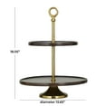 thumbnail image 3 of DecMode 14" x 18" Dark Brown Mango Wood 2 Tiered Server with Gold Stand, 1-Piece, 3 of 7