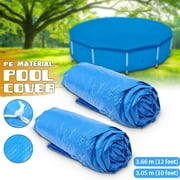 10/12 Ft Pool Cover, Round Swimming Pool Cover, Roller Portable Family Garden Pool Durable PE Blue Pool Cover,Blue