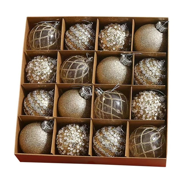 TopLLC 16 Pcs Sequin Christmas Balls Ornaments for Xmas Tree, 2.36" Shatterproof Decorative Balls with Glittering Pattern, Christmas Hanging Baubles Sphere Christmas Tree Decorations for Party Holiday