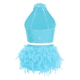 thumbnail image 4 of dPois Robe de Danse Tango Latin pour Filles Enfants, Crop Top à Franges et Jupe à Plumes Bleu Vert 12, 4 of 5