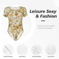 thumbnail image 4 of KLL Women 's Crew Neck Bodysuit Jumpsuits Retro 70s 60s Flower Print Short onesies Stretch T Shirts, 4 of 7