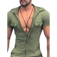 thumbnail image 3 of DYMADE Men Slim Fit Casual Solid Color Zip Short Sleeved Bodysuit One-piece Jumpsuit, 3 of 4
