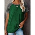 thumbnail image 5 of SHIBEVER Womens Tops Summer Short Sleeve T Shirts Casual Loose Side Slit Tunic Tops Striped Crewneck Color Block T-Shirts Ladies Blouses Green XXL, 5 of 5