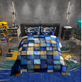 thumbnail image 2 of Erosebridal Navy Blue Grid Buffalo Bedding Sets Full with Comforter, Geometry Brown Plaid Checkered Duvet Insert, Reversible 3-Piece, 2 of 7