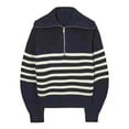thumbnail image 2 of JIAYUE Knit Sweater For Women Striped Long Sleeve Drop Shoulder Collared Relaxed Fit Half Zip Pullover For Women Cozy Elegant Homewear, 2 of 3