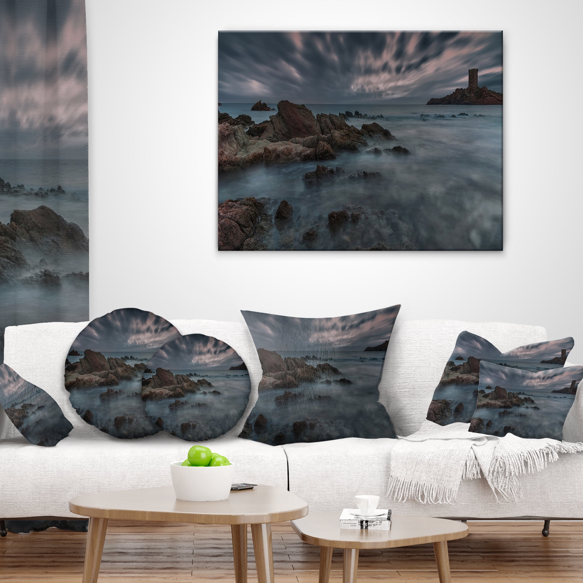 Designart French Riviera Coastline - Landscape Photography Throw Pillow - 16x16