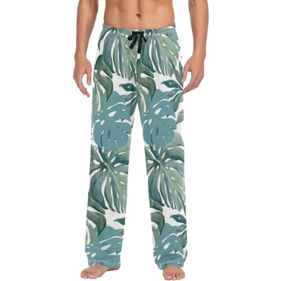Tropical Palm Leaves Ghost Pajama Pants, Men's Lounge Pants Light with Drawstring and Pockets, Christmas New Year Birthday Father's Day Gifts, Medium