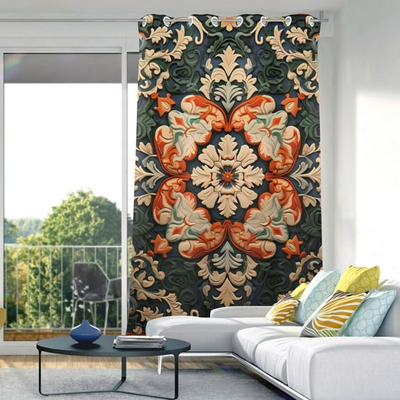 Rustic Vintage Boho Pattern Blackout Curtain Panels Drapes Privacy Assured with Light Filtering Curtains for Living room Bedroom Bathroom Window
