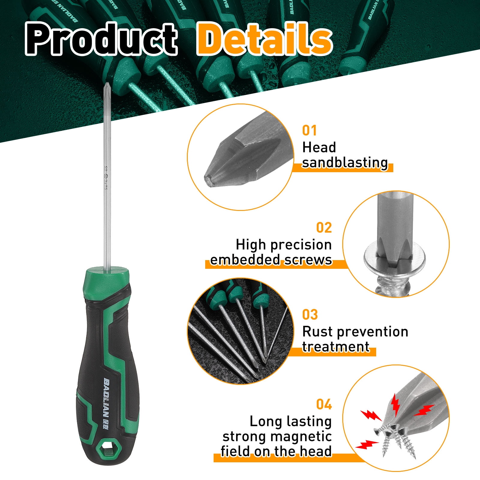 Uxcell 5pcs PH0+PH1+PH2 Phillips Screwdriver Set S2 Steel Magnetic Screwdrivers for Fastening Loosening DIY Repairing
