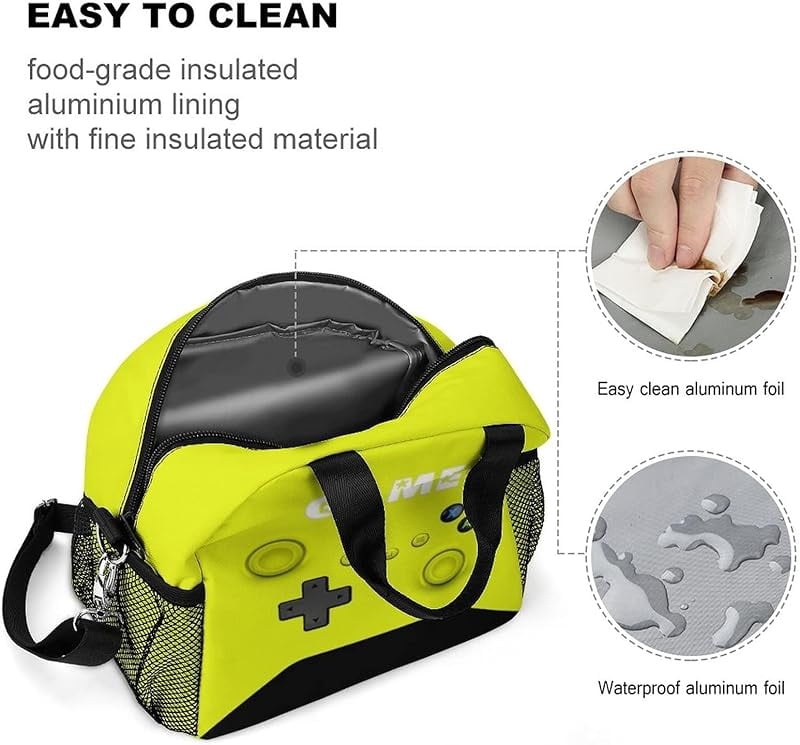 Game Lunch Bag for Gamer, Insulated Video Game Lunch Box for Work Office Travel Picnic Hiking Beach, Waterproof Leakproof Portable Fits Most Bento Boxes
