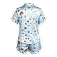 thumbnail image 5 of MEZZALL Women Halloween Print Pajama Lapel Collar Short Sleeve Tie Front Top And Shorts Sleepwear Soft Cozy Loungewear Two Piece Pajamas For Nighttime Relaxation Stylish Pjs, 5 of 5