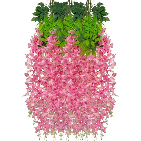 NAMZI Pink Wisteria Hanging Flowers, 12 Pack Flower Vines, Fake Wisteria, 3.61 Feet Artificial Wisteria Flowers, Hanging Wisteria Flowers Garland, Flower Garland for Decor