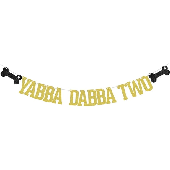 Flintstones 2nd Birthday Decorations Yabba Dabba Two Banner Jungle 2nd Birthday Party Decorations Flintstones Theme Birthday Anniversary Party Supplies Gold Glitter