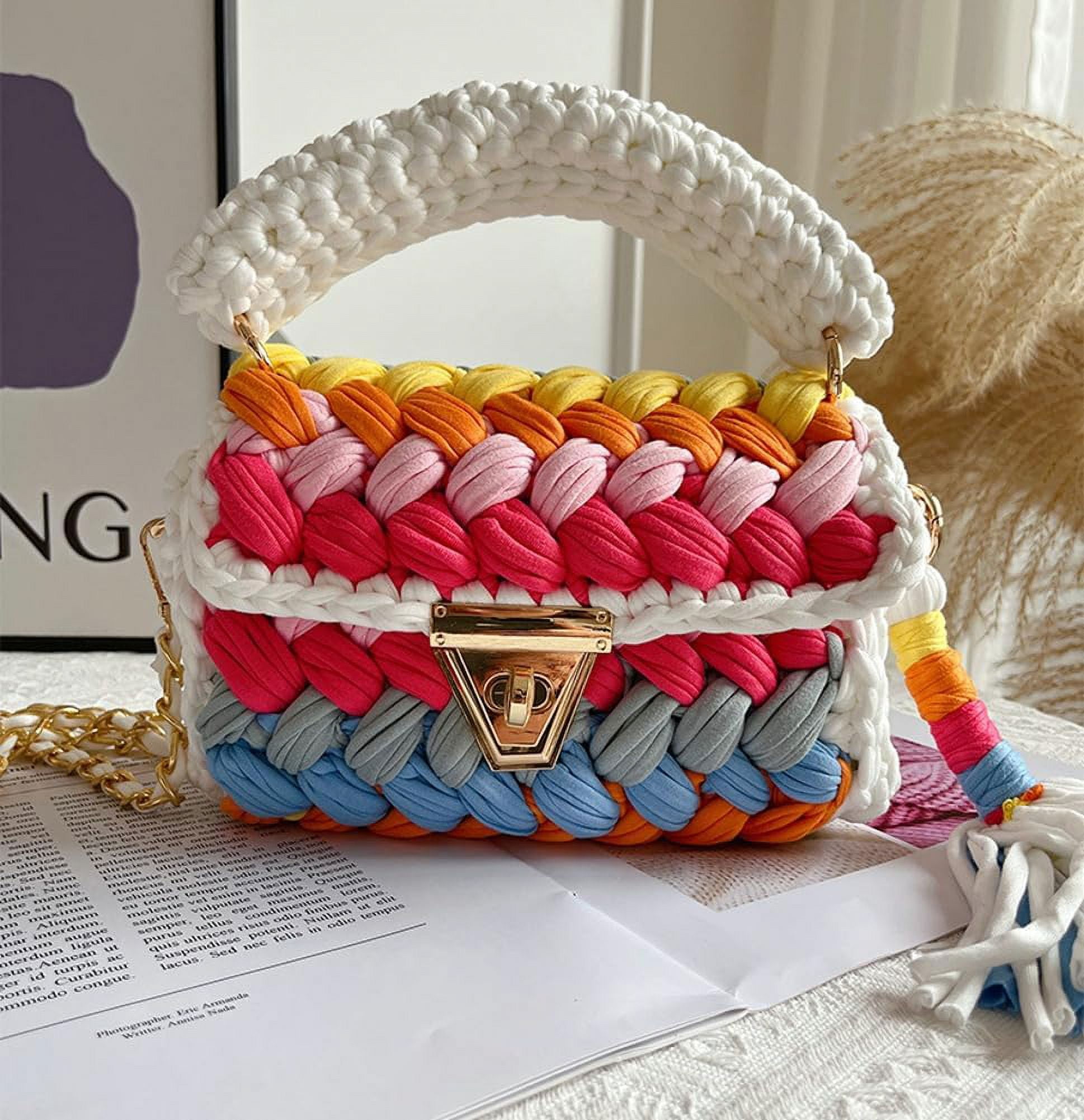 Women's Handbags Wallets Crossbody Bags Women's Thick Line Knitting Shoulder Bags Crochet Handbags Hand Knitting Handbags Clutch Flap Evening Bags