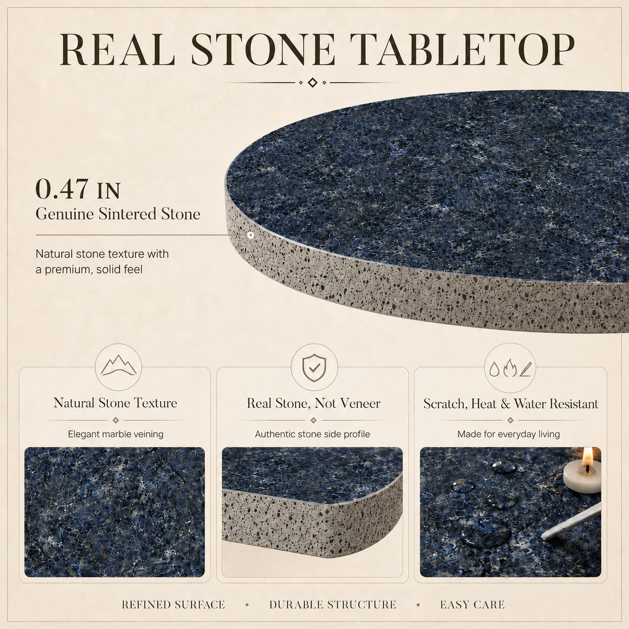 Aukfa 31.5" Round Sintered Stone Dining Table for 2-4, Kitchen Table Tulip Table with Gold Pedestal Base for Bistro Small Apartment,Sapphire Blue