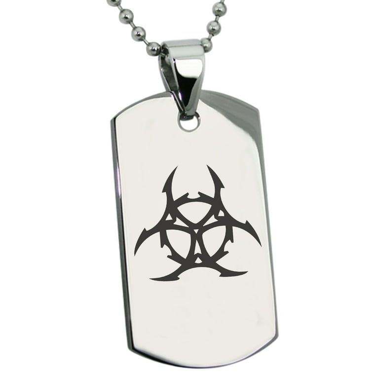 Stainless Steel Barbed Wire Biohazard Engraved Dog Tag Pendant