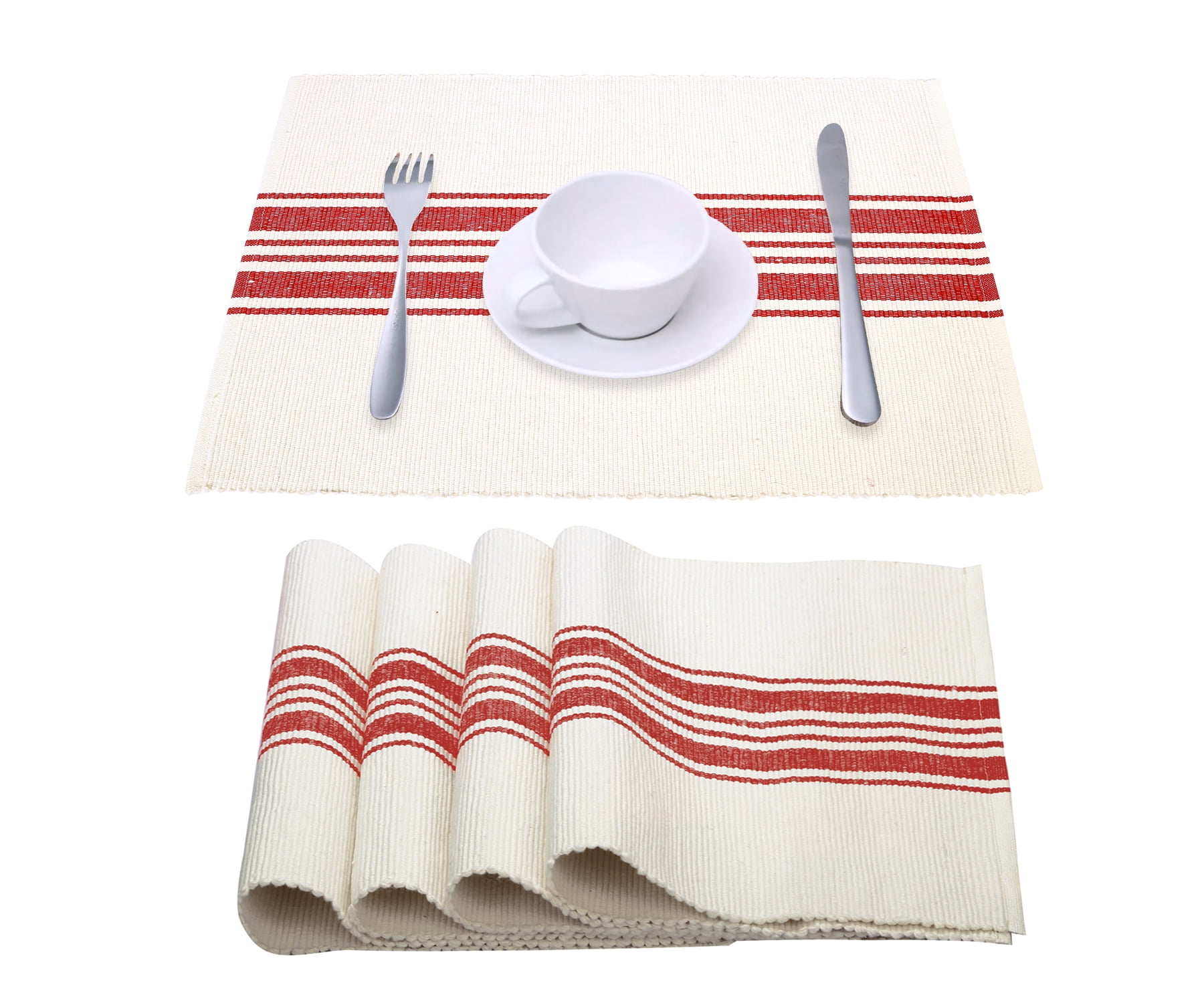 All Cotton and Linen Placemats Set of 4, Woven Placemats, Cotton