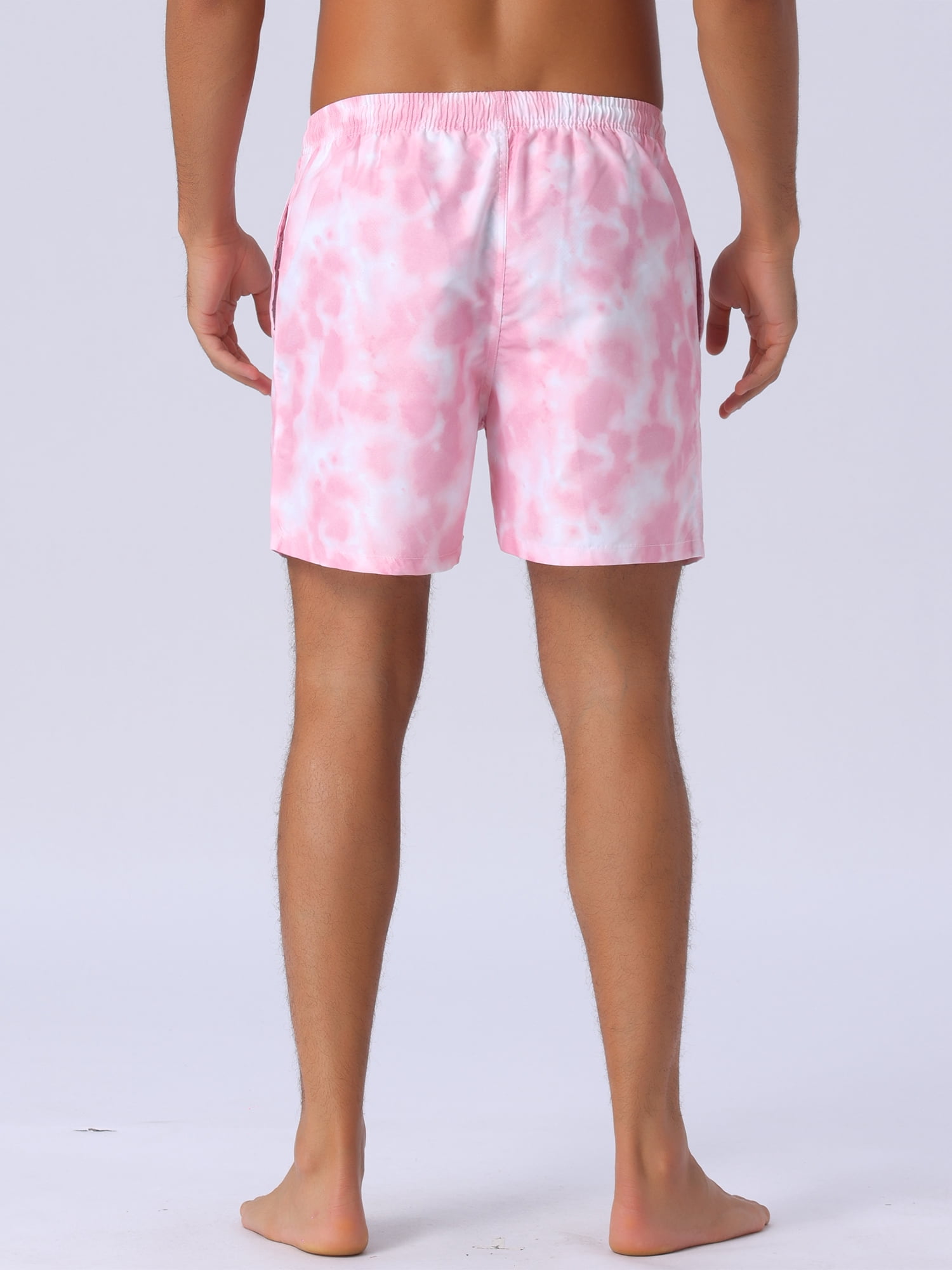 DARING DIVA Men's Drawstring Elastic Waist Tie Dye Hawaiian Board Shorts 32 Pink