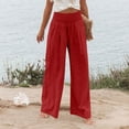 thumbnail image 3 of Nestiefly Womens Elastic High Waisted Palazzo Pants Casual Wide Leg Long Lounge Pant Trousers with Pocket Red S, 3 of 6