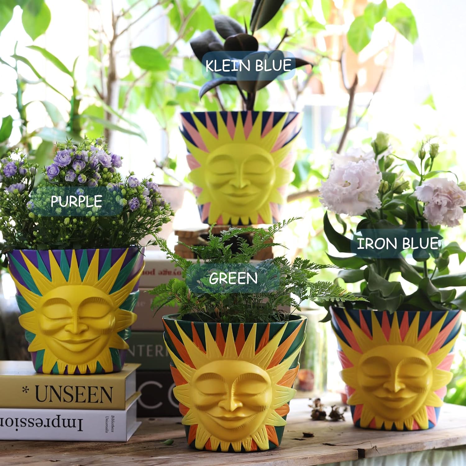 GUGUGO Sun Face Planters Pots Head Unique Head Planter with Drainage ...