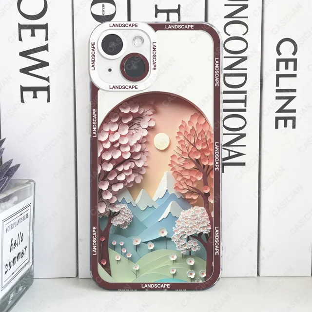 Paper Cute Landscape Creative Mountain Balloons Phone Case For iPhone 15 Pro Max 14 Plus 13 Mini 12 11 Soft Cover 05 iPhone 14
