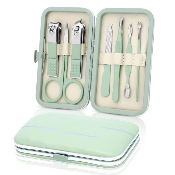 Juego de manicura, juego de cuidado de uñas de acero inoxidable, cortaúñas profesional 7 en 1, herramienta de aseo para uñas encarnadas, kit de pedicura y cortador de uñas para pies, tijeras gruesas p