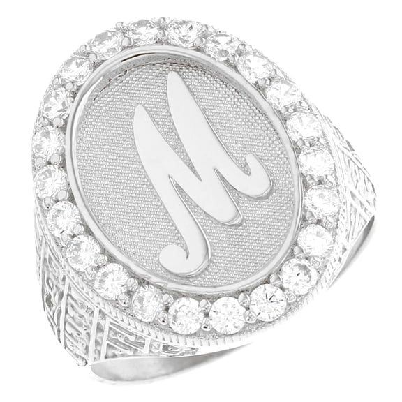 JackAni 14k White Gold Mens Oval Halo White CZ Initial Letter M Ring - Size 7.75