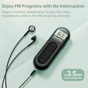 Wiher Mini Pocket FM Radio, Rechargeable 76-108MHZ Portable Radio Receiver with Backlit LCD Display, Corded 3.5mm Headphones for Jogging, Walking Black