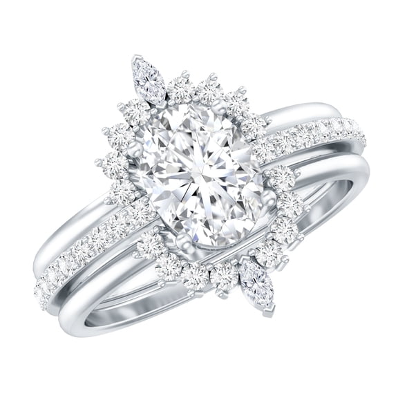 Rosec Jewels Statement Moissanite Bridal Ring Set for Women - 6x8 mm - 1 Ct - D-VS1 Quality, 925 Sterling Silver, US 4.00
