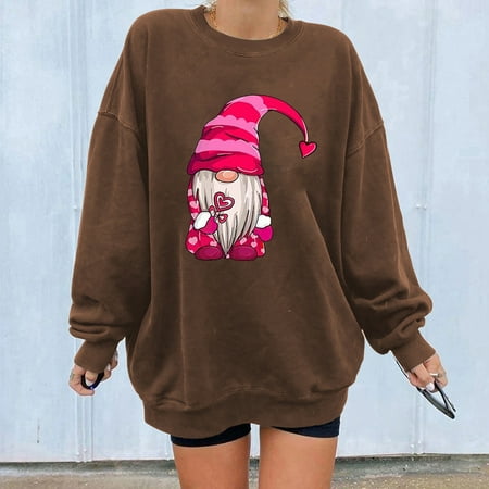 

Hvyesh Sweatshirt for Women Valentine Day Printed Sweatshirt Crewneck Casual Lightweight Long Sleeve Pullover Sweater Top Brown shirts for women M