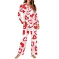 thumbnail image 3 of Renewold Women Casual Button Down Pajama Shirt Long Pants Set 2 Pieces Valentine's Day Sleep Pullover Tops Red Hearts Print Kiss Lips Nightwear Lounge Sets Size 3XL, 3 of 6